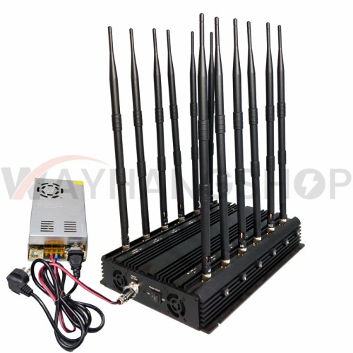 New powerful 12 antennas jammer block 2G 3G 4G 5G GPS WIFI Lojack 98W output power cover range up to 80m