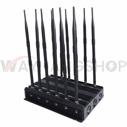 New powerful 12 antennas jammer block 2G 3G 4G 5G GPS WIFI Lojack 98W output power cover range up to 80m