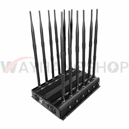 New powerful 12 antennas jammer block 2G 3G 4G 5G GPS WIFI Lojack 98W output power cover range up to 80m