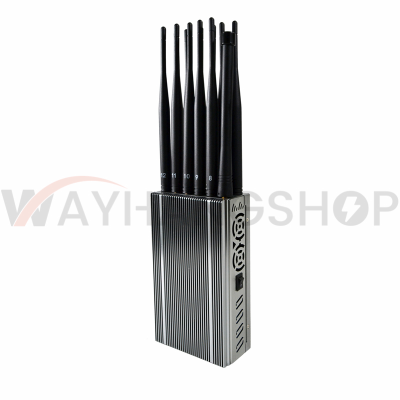 Newest 12 Antennas Plus Portable Mobile Phone Signal Jammer Bigger Hot Sink & Battery 8.4Watt Jamming up to 20m 