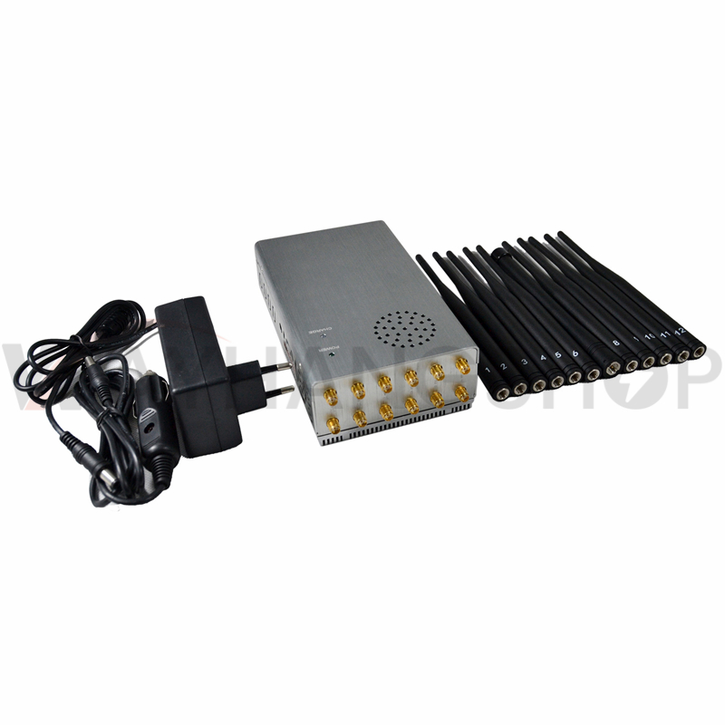 Newest 12 Antennas Plus Portable Mobile Phone Signal Jammer Bigger Hot Sink & Battery 8.4Watt Jamming up to 20m 