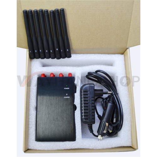 Newest 8 Antennas Handheld Cell Phone Jammer Blcok 2G/3G/4G and LOJACK GPS WIFI Signals