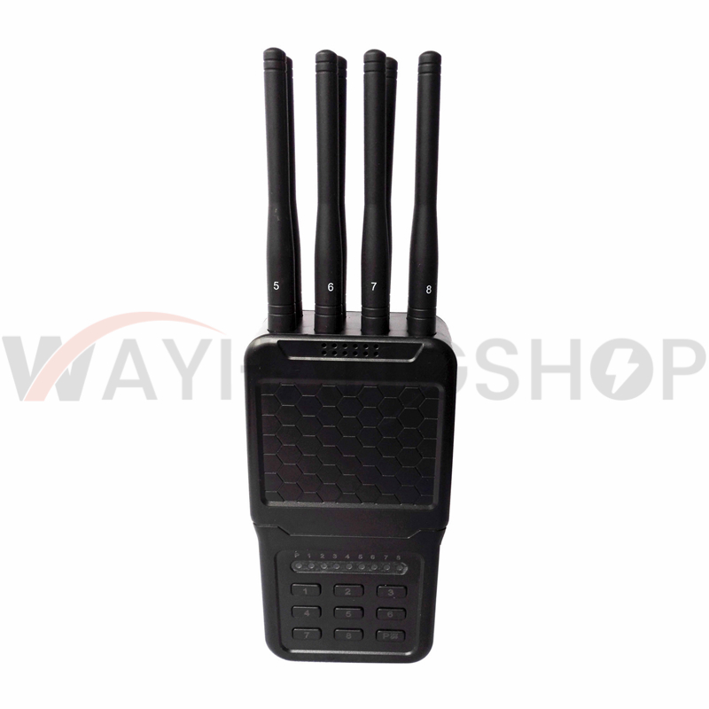 Handheld 8-CH Wireless Signal Jammer of ABS shell with Nylon Cover easily carry 