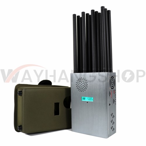 New High Power Handheld 12 Antennas 5G Cellphone Signal Jammer With Nylon Cover, Blocking 2G 3G 4G 5G Wi-Fi GPS UHF VHF, 37 Watts Jamming up to 40m