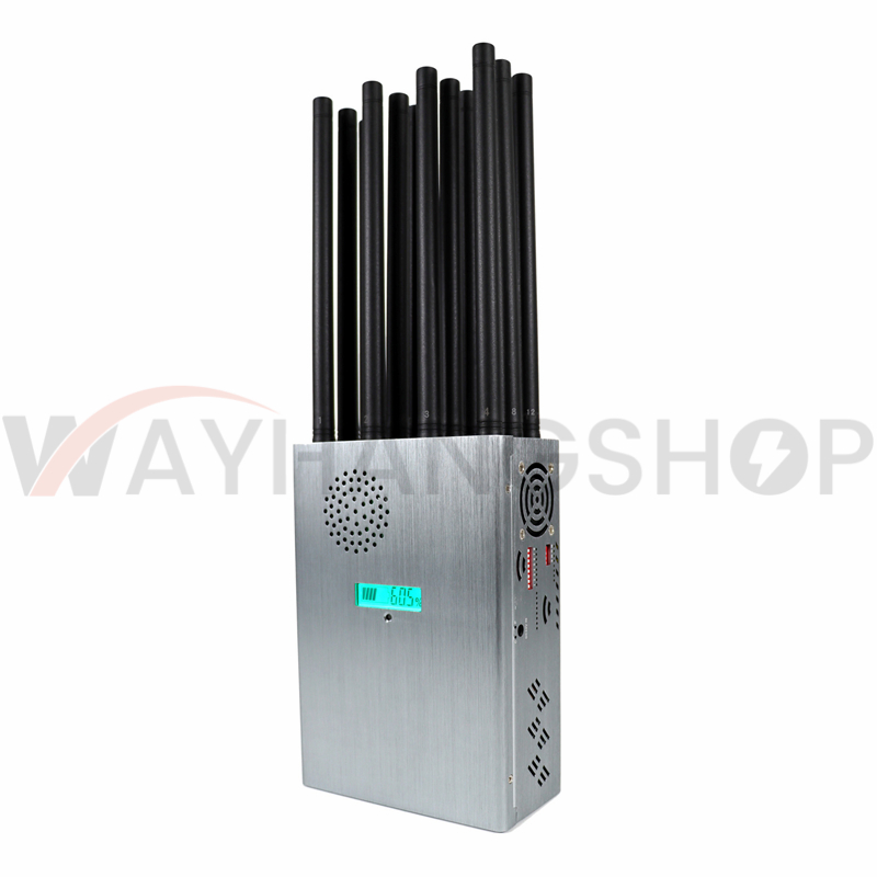 New High Power Handheld 12 Antennas 5G Cellphone Signal Jammer With Nylon Cover, Blocking 2G 3G 4G 5G Wi-Fi GPS UHF VHF, 37 Watts Jamming up to 40m