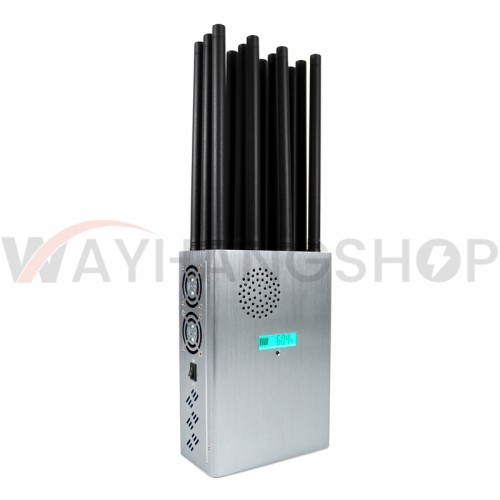 New High Power Handheld 12 Antennas 5G Cellphone Signal Jammer With Nylon Cover, Blocking 2G 3G 4G 5G Wi-Fi GPS UHF VHF, 37 Watts Jamming up to 40m