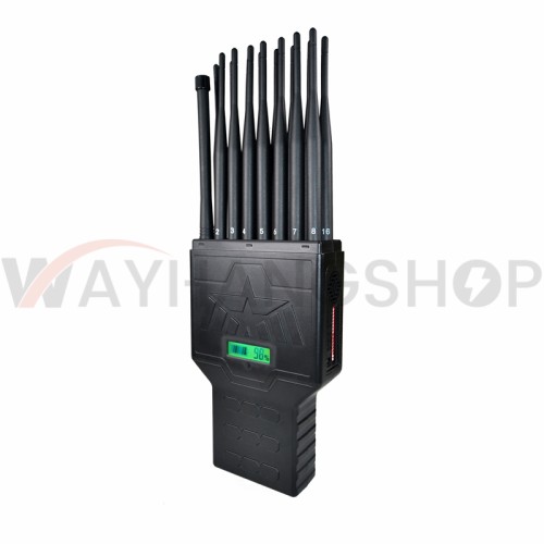 World First Handheld 16 Bands Cell Phone Signal Jammer Hidden Antenna Blocking 4G Wi-Fi5G RF Signal Jammer 12Watt Jamming up to 20m